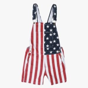 CHUBBIES CHUBBERALLS STRETCH DENIM AMERICAN FLAG SHORTS OVERALLS NWT MEN'S XXL S